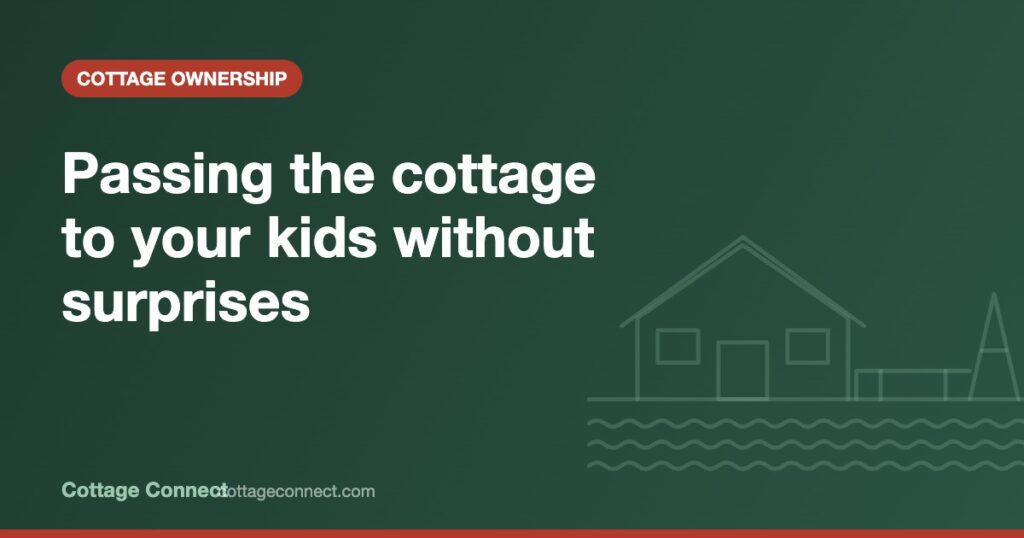 Three generations on a cottage dock, illustrating passing the cottage to your kids in Ontario
