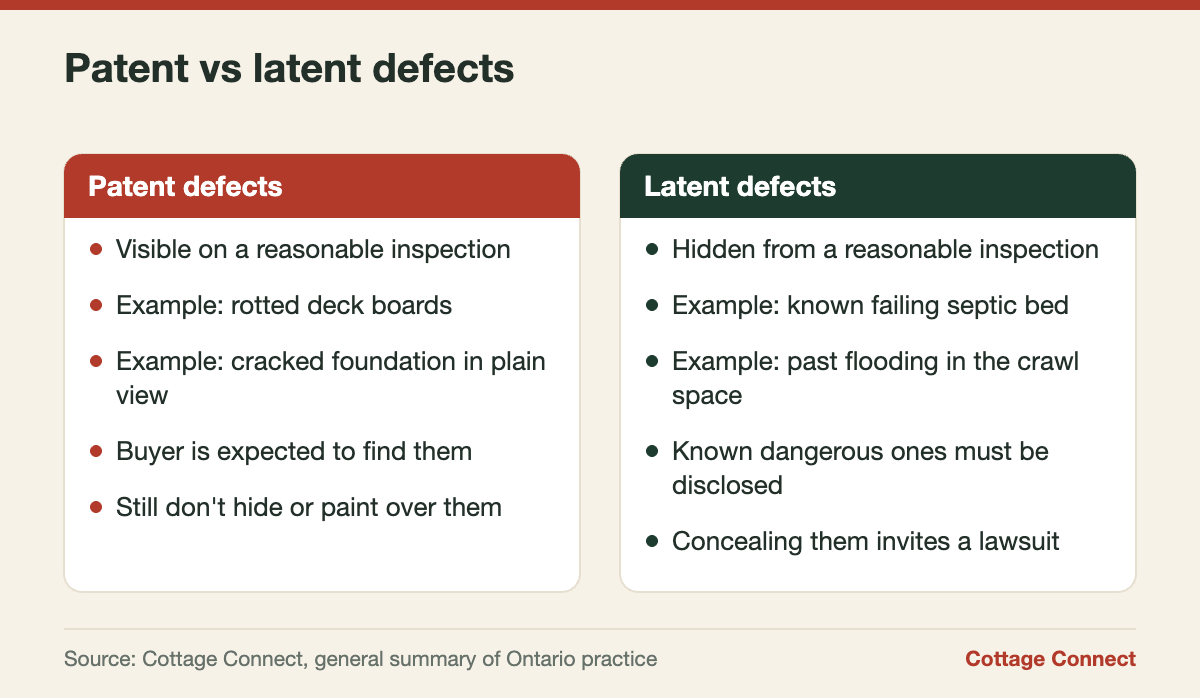 Comparison of patent and latent defects relevant to what to disclose when selling a cottage